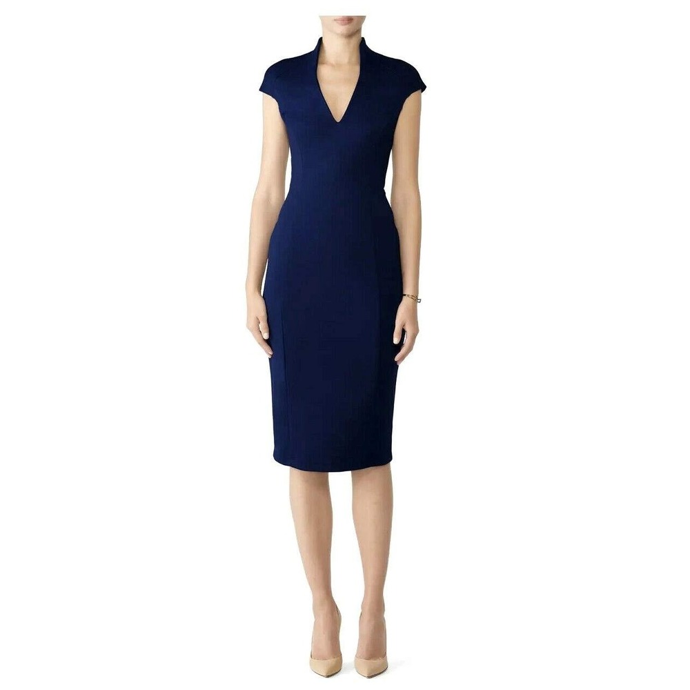 Alexia Admor Womens Katrina Midi Dress Size Large Navy Blue Gold Military NWT